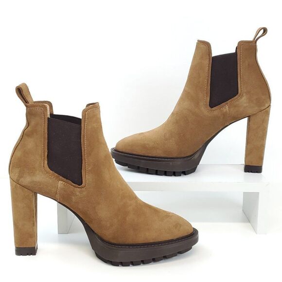 All Saints Harper Lug Sole Suede Ankle High Heeled Boots US 11 NWOB - Picture 5 of 14